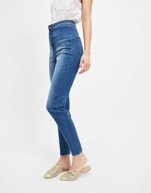  Miss Selfridge Steffi tall super high waist skinny jeans in mid wash blue 