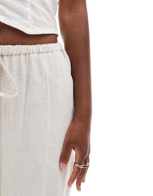 Miss Selfridge – Stenfärgade, vida byxor i linnemix med dragsko i midjan, 3 av 5