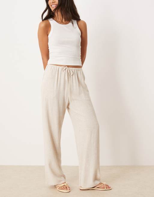Miss Selfridge – Stenfärgade, vida byxor i linnemix med dragsko i midjan, 3 av 5