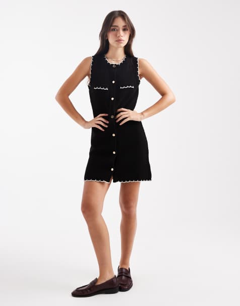 Miss Selfridge – Stickad klänning med knappar - view 1