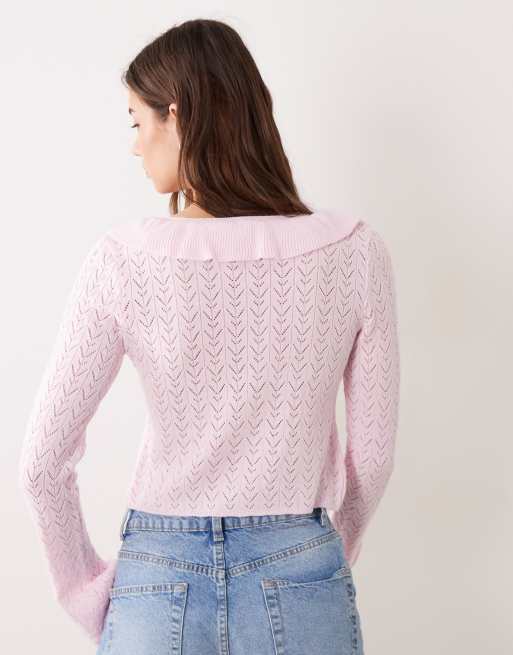 Miss Selfridge – Stickad kofta med volang och knytning framtill, 4 av 4