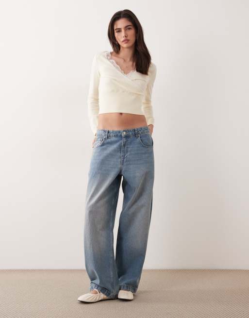 Miss Selfridge – Stickad omlottopp med spetskant, 2 av 4