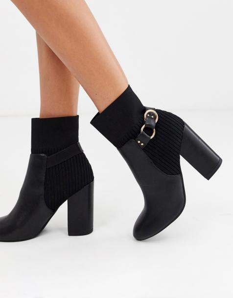 Miss Selfridge – Stiefel mit Absatz und Ring-Detail in Schwarz