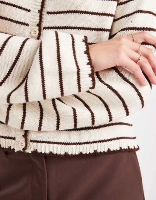 Miss Selfridge stiped blanket stitch cardigan in buttermilk