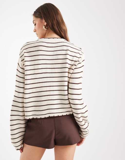 Miss Selfridge stiped blanket stitch cardigan in buttermilk