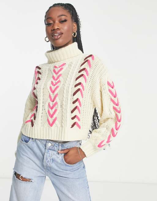 Miss Selfridge stitch detail roll neck jumper in multi
