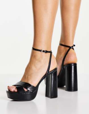 black cross strap platform heels