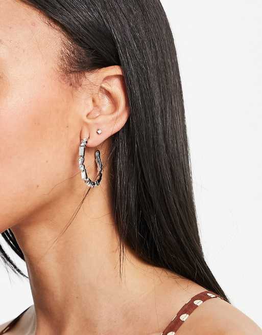 Miss Selfridge stone hoop earrings in silver tone ASOS