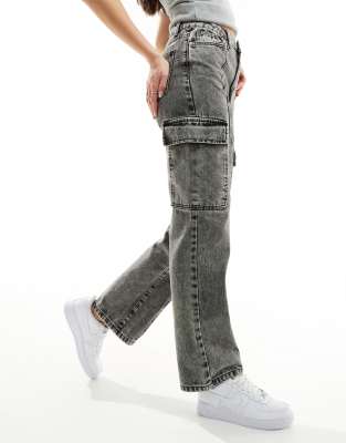 straight leg cargo jeans in black wash