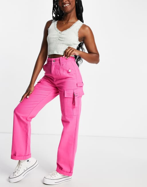 Miss Selfridge Straight Leg Cargo Pants In Pink, 42% OFF