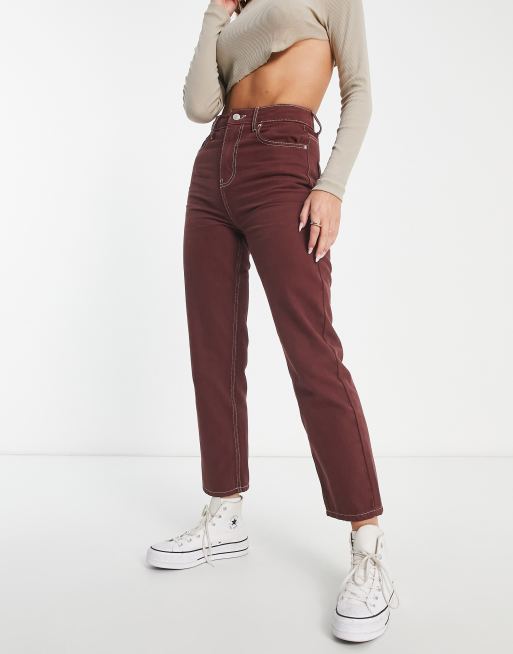 Burgundy straight best sale leg jeans