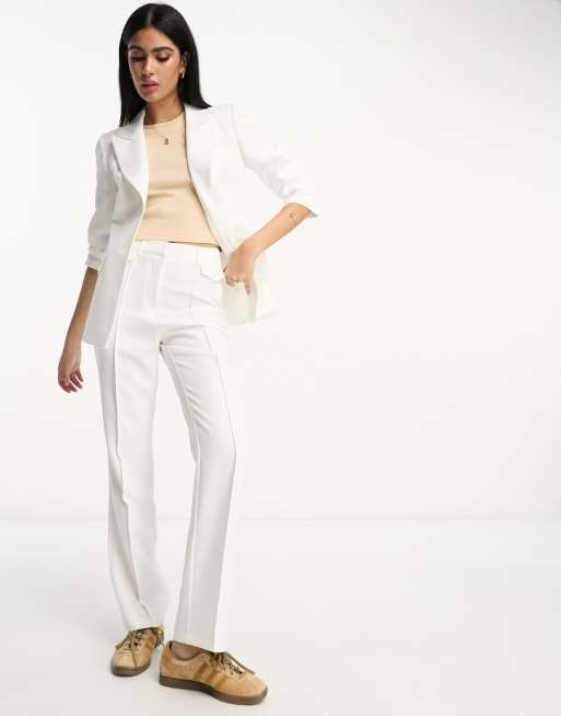 Miss Selfridge straight leg pin tuck front pants in ivory (part of a set)