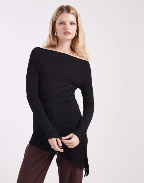 Miss Selfridge - Stram top med asymmetrisk snit og blondekant - view 1