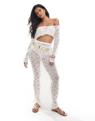 Miss Selfridge - Strand-Maxirock aus Häkelstrick in Creme-Weiß