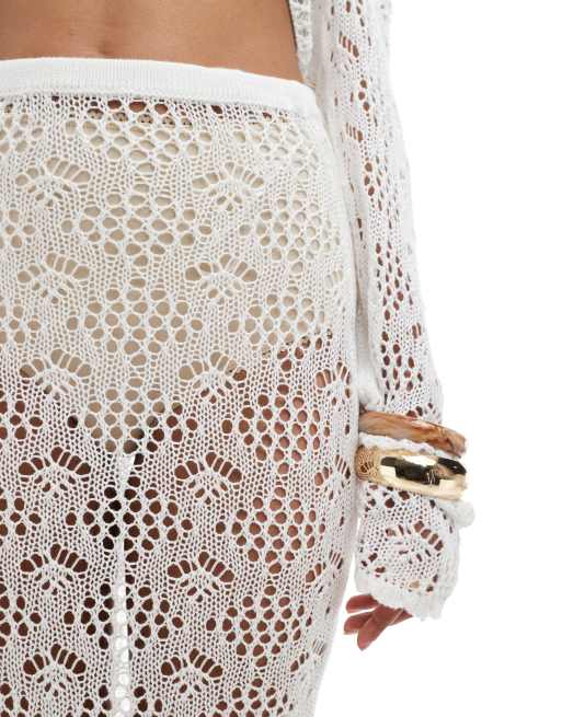 Miss Selfridge – Strand-Maxirock aus Häkelstrick in Creme, 4 von 5