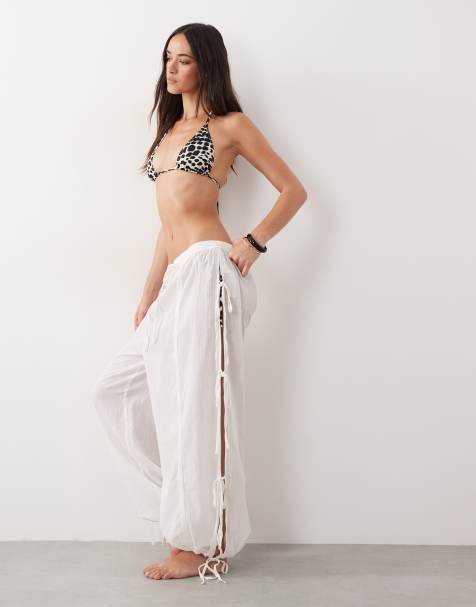 Miss Selfridge - Strandbroek met gestrikte zijkant in crème - view 1