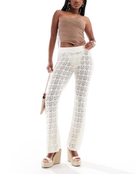Miss Selfridge – Strandhose aus Häkelware in Creme - view 1