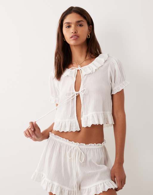 Miss Selfridge - Strandoverhemd met ruches in wit, deel van co-ord set, 5 van 5
