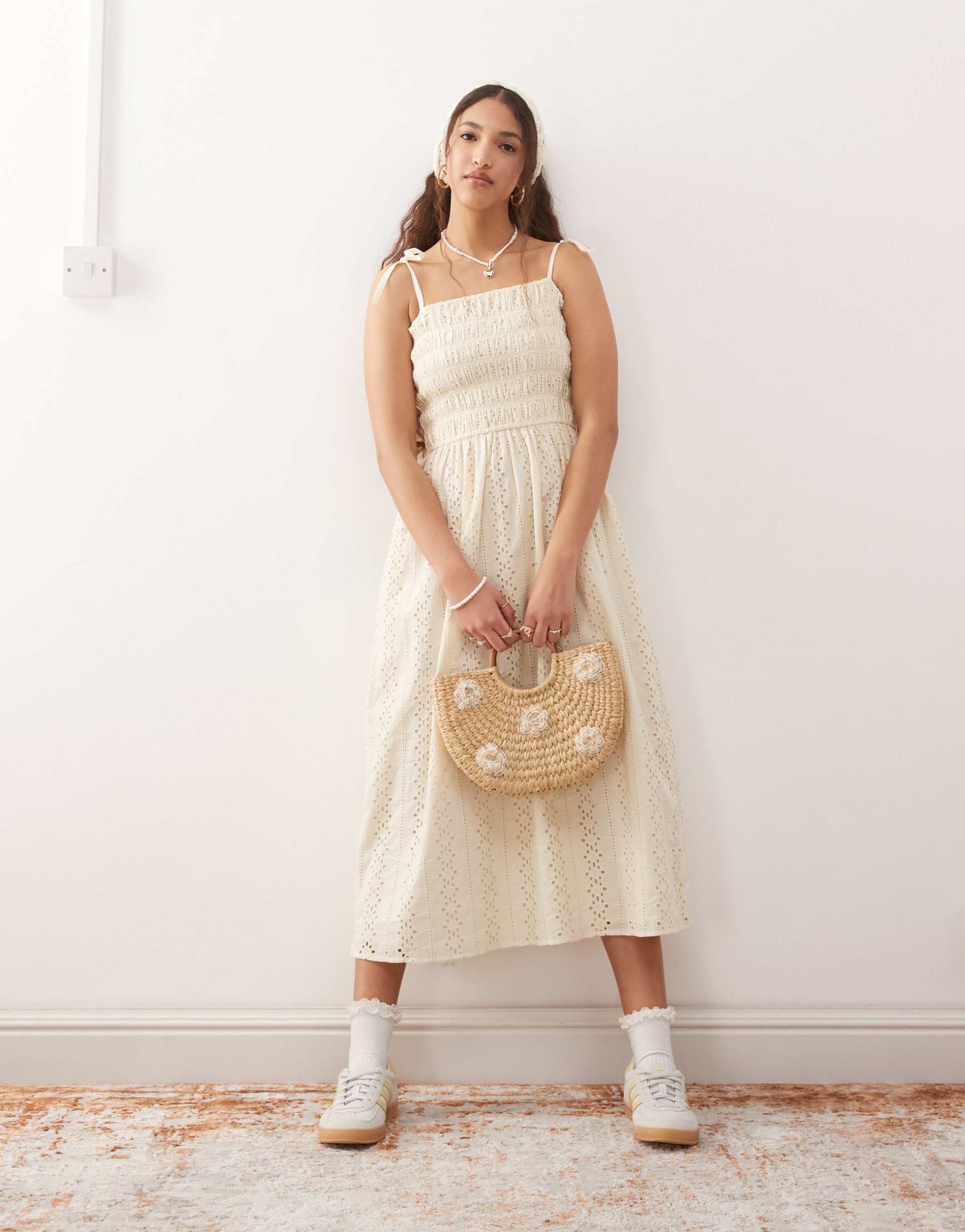 miss selfridge strappy broderie maxi dress in buttermilk