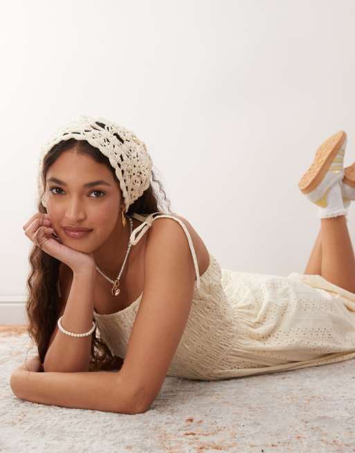 Miss Selfridge strappy broderie maxi dress in buttermilk, 2 of 4
