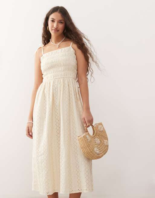 Miss Selfridge strappy broderie maxi dress in buttermilk, 3 of 4