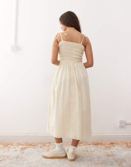 Miss Selfridge strappy broderie maxi dress in buttermilk, 4 of 4