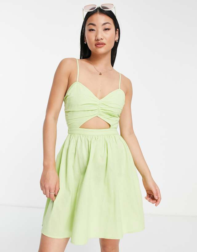 Miss Selfridge strappy cut out mini dress in lime green