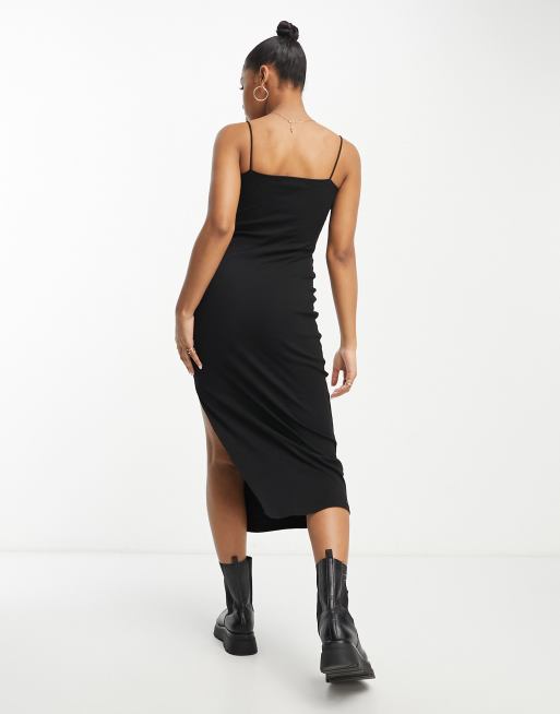 Plus Black 2 In 1 Strappy Split Front Shift Dress