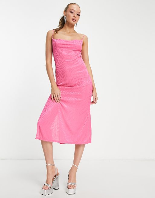 Miss Selfridge strappy midi slip dress in pink , 4 of 4