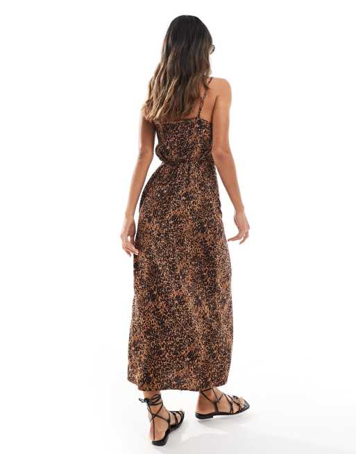 Miss Selfridge strappy scoop neck maxi dress in leopard print, 3 of 4