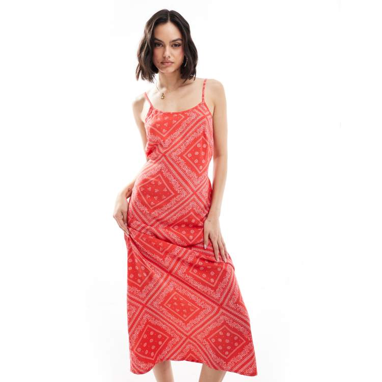 Miss Selfridge strappy scoop neck maxi slip dress in bandana