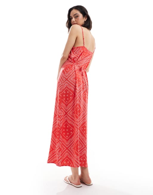 Miss Selfridge strappy scoop neck maxi slip dress in bandana print