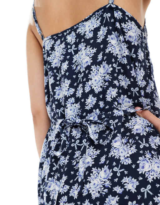 Miss Selfridge strappy scoop neck maxi slip dress in blue bow, 3 of 4