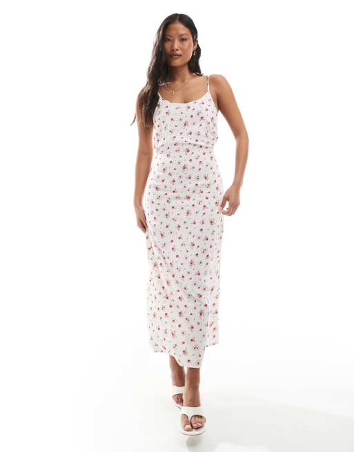 Miss Selfridge strappy scoop neck maxi slip dress in heart print