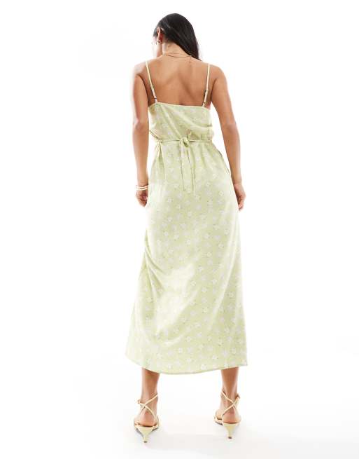 Miss Selfridge strappy scoop neck midaxi slip dress in green floral