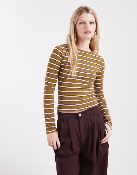 Miss Selfridge - Stribet langærmet top - view 1