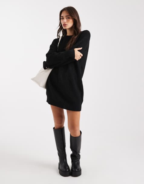 Miss Selfridge – Strick-Minikleid in Schwarz mit Rundhalsausschnitt - view 1