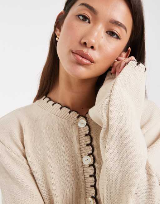 Miss Selfridge – Strickjacke in Beige mit Languettenstich, 2 von 4