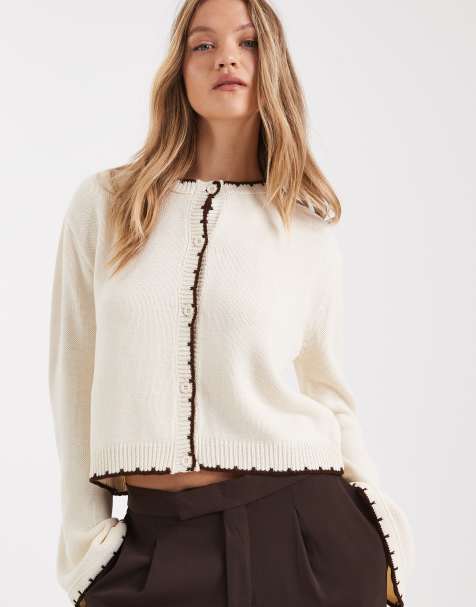 Miss Selfridge – Strickjacke in Buttermilchgelb mit breiten Ärmelbündchen und Langettenstich - view 1