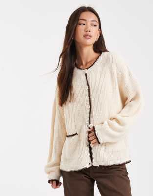 Miss Selfridge - Strickjacke in Buttermilchgelb mit Langettenstich und zwei Taschen