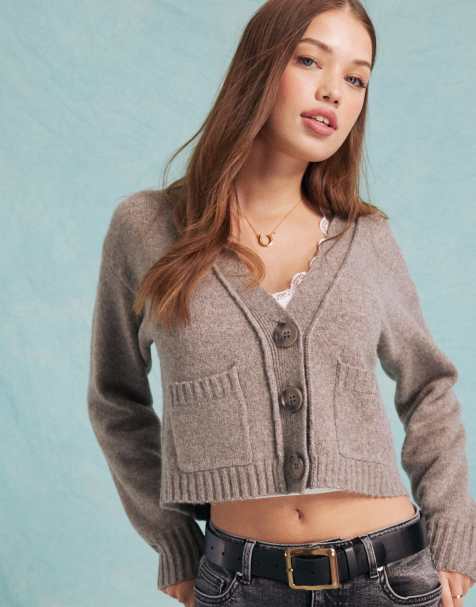 Miss Selfridge – Strickjacke in Pilzbraun mit Ziernähten - view 1
