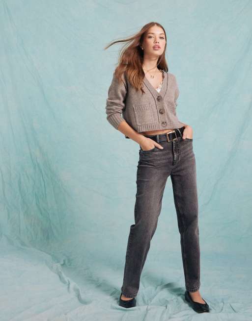 Miss Selfridge – Strickjacke in Pilzbraun mit Ziernähten, 2 von 4