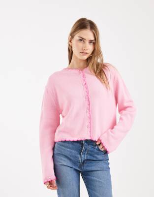 Miss Selfridge - Strickjacke in Rosa mit Languettenstich