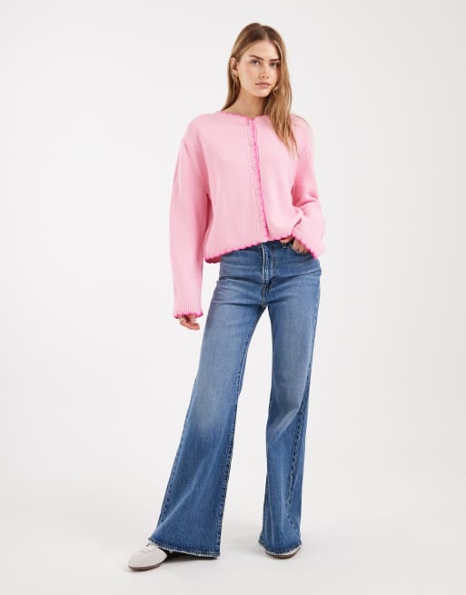 Miss Selfridge – Strickjacke in Rosa mit Languettenstich, 4 von 4