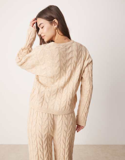 Miss Selfridge – Strickjacke in Taupe mit Zopfmuster, Kombiteil, 2 von 4