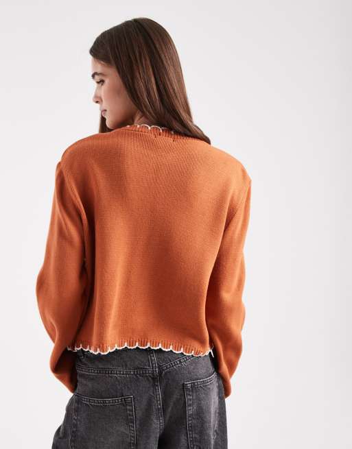 Miss Selfridge – Strickjacke in Zimtbraun mit Languettenstich, 3 von 4