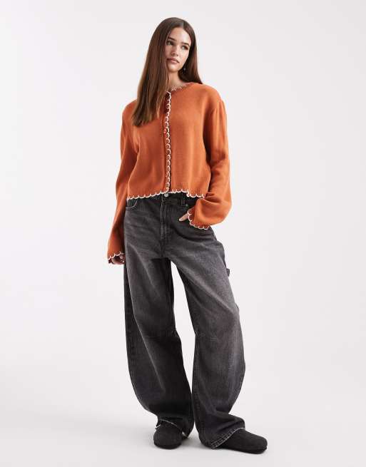 Miss Selfridge – Strickjacke in Zimtbraun mit Languettenstich, 4 von 4