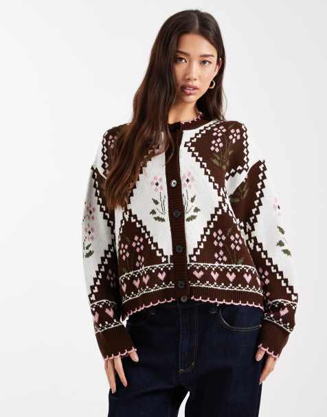 Miss Selfridge – Strickjacke mit Blumen- und Rautenmuster - view 1