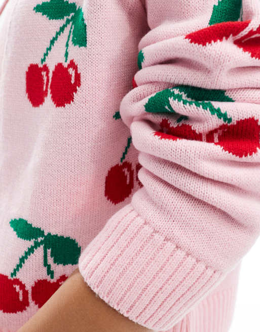 Miss Selfridge – Strickjacke mit Kirschmuster, 3 von 4
