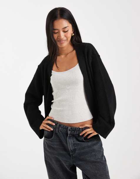 Miss Selfridge – Strickjacke mit offenem Design in Schwarz - view 1